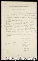 Spearman, Charles Edward: certificate of election to the Royal Society