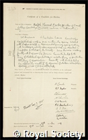 Fowler, Sir Ralph Howard: certificate of election to the Royal Society