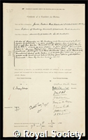 Jones, Frederic Wood: certificate of election to the Royal Society