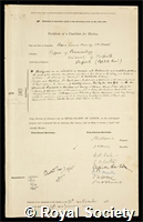 Mellanby, Sir Edward: certificate of election to the Royal Society