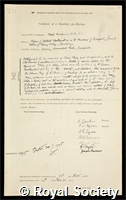 Proudman, Joseph: certificate of election to the Royal Society