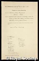 Beijerinck, Martinus Willem: certificate of election to the Royal Society