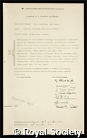 Cole, Francis Joseph: certificate of election to the Royal Society