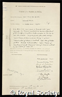 Egerton, Sir Alfred Charles Glyn: certificate of election to the Royal Society