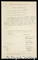 Jones, Owen Thomas: certificate of election to the Royal Society