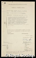Richardson, Lewis Fry: certificate of election to the Royal Society