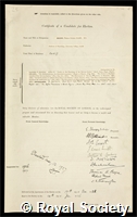 Brown, Thomas Graham: certificate of election to the Royal Society