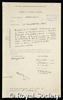 Rosenheim, Otto: certificate of election to the Royal Society