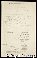 Thomas, Herbert Henry: certificate of election to the Royal Society