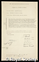 Dye, William David: certificate of election to the Royal Society