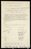 Kitchin, Finlay Lorimer: certificate of election to the Royal Society