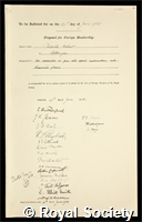 Hilbert, David: certificate of election to the Royal Society
