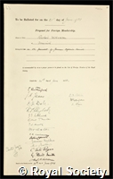 Willstatter, Richard: certificate of election to the Royal Society