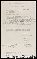 Ellis, Sir Charles Drummond: certificate of election to the Royal Society