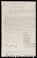 Raper, Henry Stanley: certificate of election to the Royal Society
