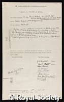 Bailey, Sir Edward Battersby: certificate of election to the Royal Society
