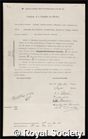 Edwards, Charles Alfred: certificate of election to the Royal Society