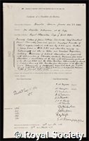Spencer Jones, Sir Harold: certificate of election to the Royal Society
