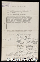 Rideal, Sir Eric Keightley: certificate of election to the Royal Society