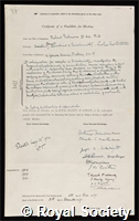 Robison, Robert: certificate of election to the Royal Society