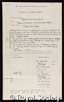 Jenkin, Charles Frewen: certificate of election to the Royal Society