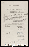 Kemp, Stanley Wells: certificate of election to the Royal Society