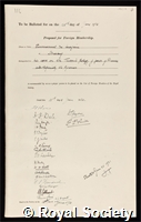 Margerie, Emmanuel Marie Pierre Martin Jacquin de: certificate of election to the Royal Society