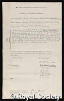 Fritsch, Felix Eugen: certificate of election to the Royal Society