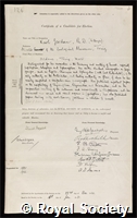Jordan, Heinrich Ernst Karl: certificate of election to the Royal Society