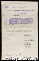 Miller, Frederick Robert: certificate of election to the Royal Society