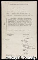 Taylor, Sir Hugh Stott: certificate of election to the Royal Society