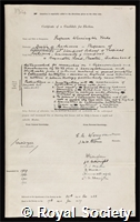 Yorke, Warrington: certificate of election to the Royal Society