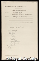 Smith, Theobald: certificate of election to the Royal Society