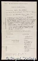 Doodson, Arthur Thomas: certificate of election to the Royal Society