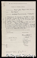Gough, Herbert John: certificate of election to the Royal Society