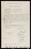 Hammond, Sir John: certificate of election to the Royal Society