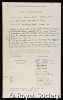 Smith, Bernard: certificate of election to the Royal Society