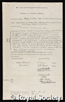 Thompson, William Robin: certificate of election to the Royal Society