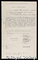 Tyndall, Arthur Mannering: certificate of election to the Royal Society