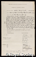 Curtis, William Edward: certificate of election to the Royal Society