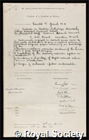 Grant, Ronald Thomson: certificate of election to the Royal Society
