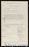 Hirst, Sir Edmund Langley: certificate of election to the Royal Society