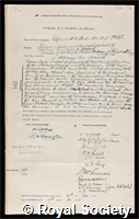 Parks, William Arthur: certificate of election to the Royal Society