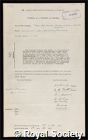 Thomas, Hugh Hamshaw: certificate of election to the Royal Society