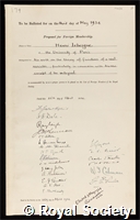 Lebesgue, Henri Leon: certificate of election to the Royal Society