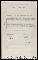 Banting, Sir Frederick Grant: certificate of election to the Royal Society