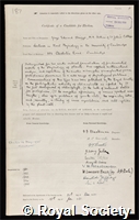 Briggs, George Edward: certificate of election to the Royal Society