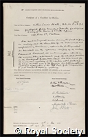Hall, Arthur Lewis: certificate of election to the Royal Society