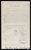 Keen, Sir Bernard Augustus: certificate of election to the Royal Society