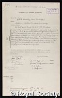 Stoneley, Robert: certificate of election to the Royal Society